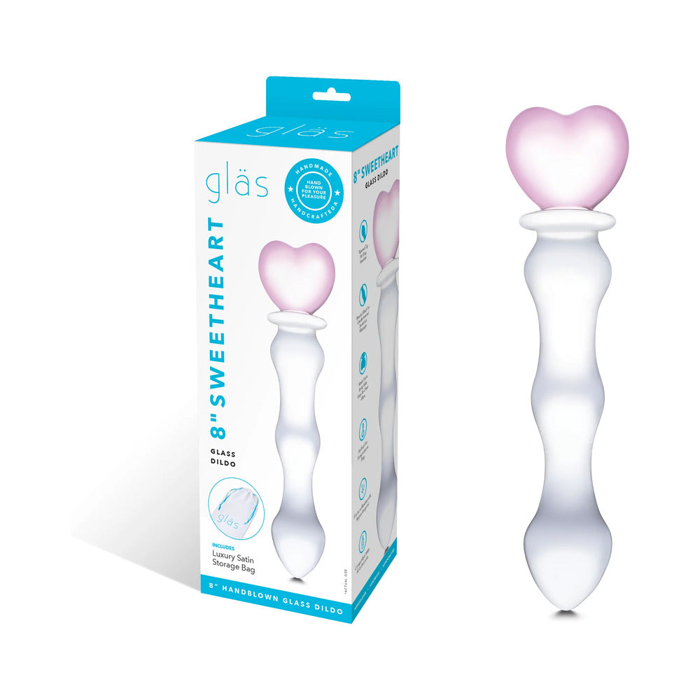 Glas 8 in. Sweetheart Glass Dildo with Pink Heart-Shaped Handle-0