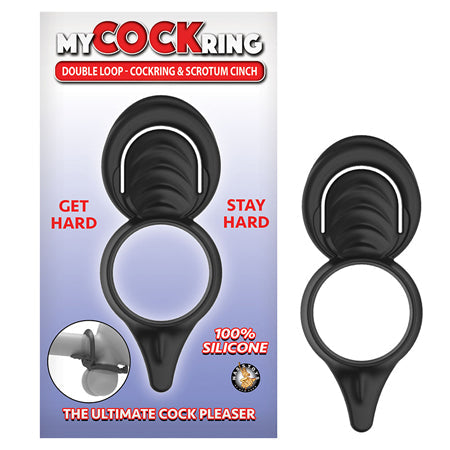 My Cockring Double Loop Cockring & Scrotum Cinch Black-0