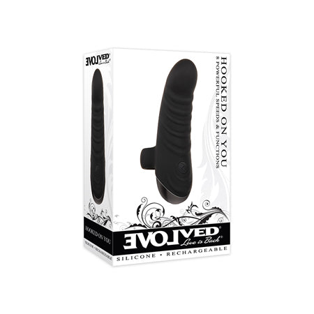 Evolved Hooked On You Rechargeable Silicone Finger Vibrator Black-0