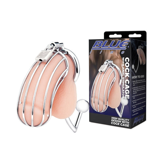 Blue Line Cock Cage with Anal Stimulator Silver-0