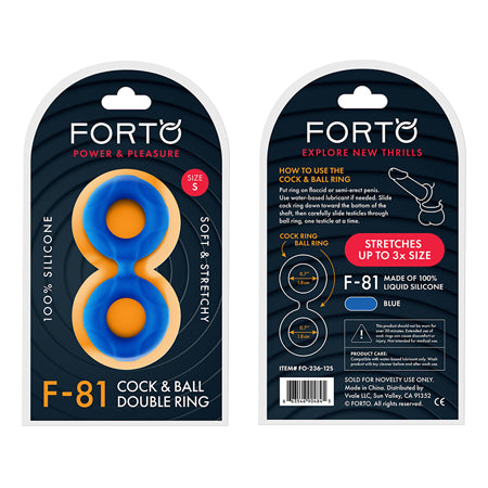 Forto F-81 Liquid Silicone Cock & Ball Double Ring Small Blue-0