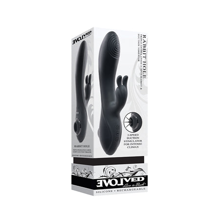Evolved Rabbit Hole 3-in-1 Rechargeable Triple Stimulation Silicone Suction Vibrator Black-0