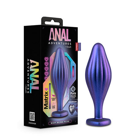 Anal Adventures Matrix Silicone Wavy Bling Plug Sapphire-0