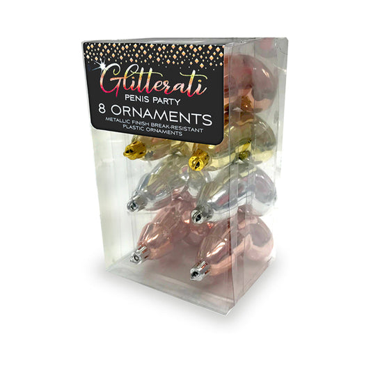 Glitterati Penis Party Metallic Ornaments 8-Pack-0