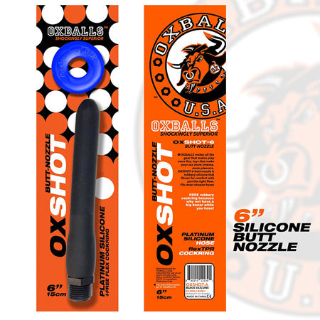 Oxballs Oxshot Butt Nozzle Shower Hose 6 in. Flex Cockring Black-0