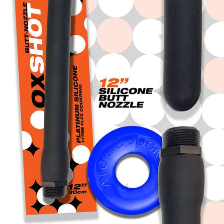 Oxballs Oxshot Butt Nozzle Shower Hose 12 in. + Flex Cockring Black-0