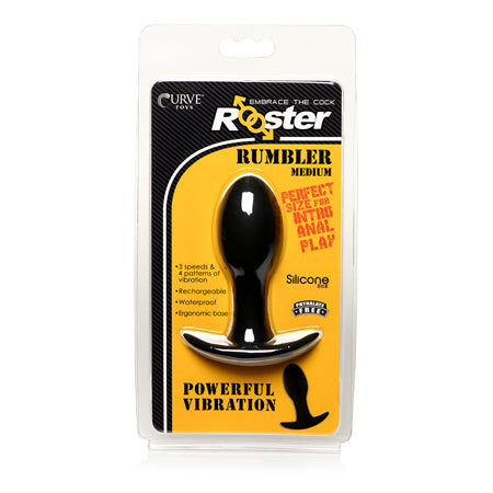 Curve Toys Rooster Rumbler Vibrating Silicone Anal Plug Medium Black-0