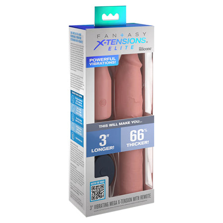 Fantasy X-tensions Elite 9 in. Silicone Mega Extension Sleeve 3 in. Vibrating Beige-0