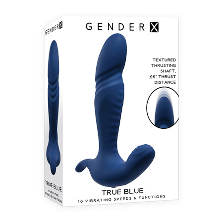 Gender X True Blue Rechargeable Thrusting Silicone Vibrator Blue-0
