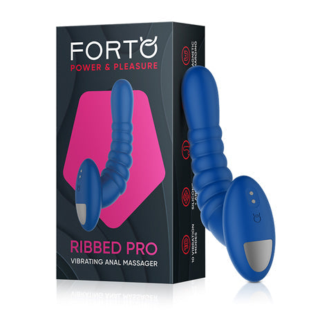 Forto Ribbed Pro Rechargeable Silicone Vibrating Anal Massager Blue-0
