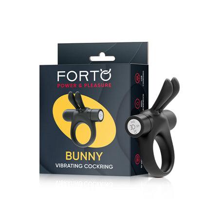 Forto Bunny Rechargeable Silicone Vibrating Cockring with Stimulating Ears Black-0