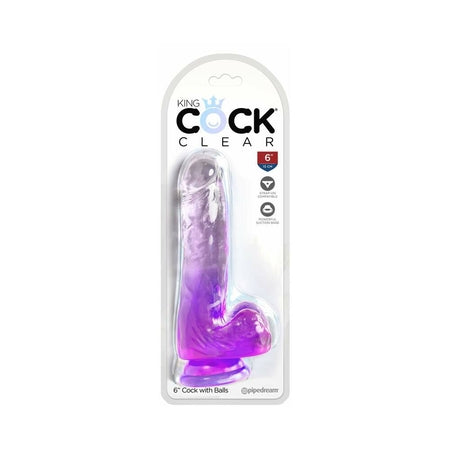 King Cock Clear with Balls 6in Purple-0