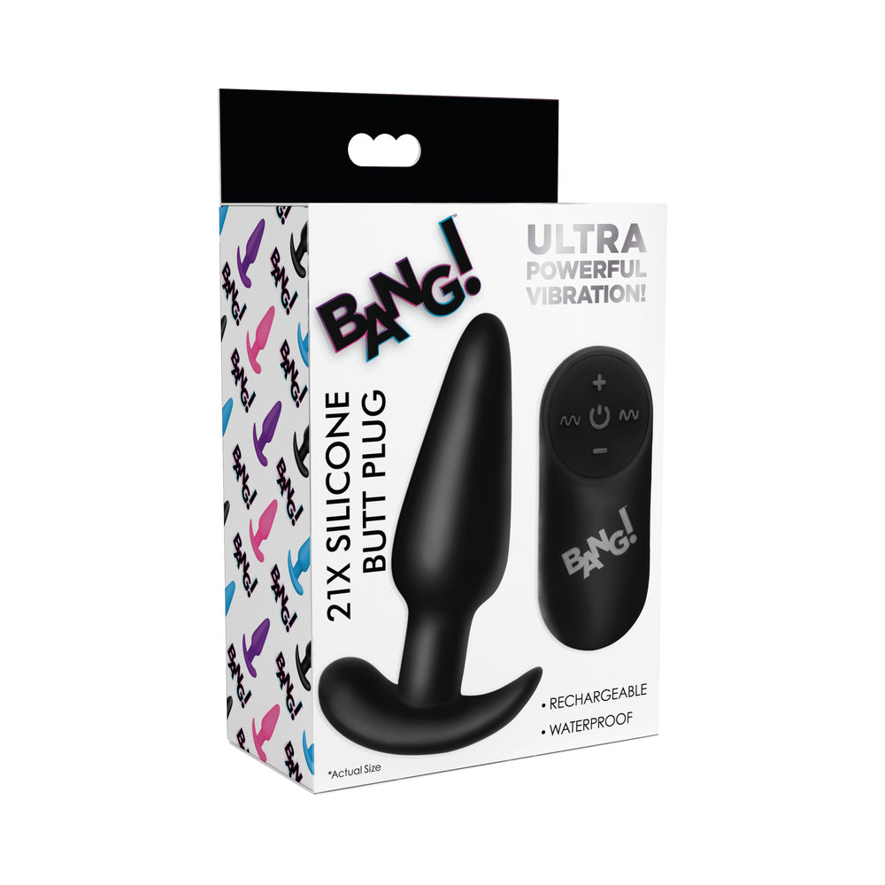 BANG! 21X Vibrating Silicone Butt Plug with Remote Control Black-0