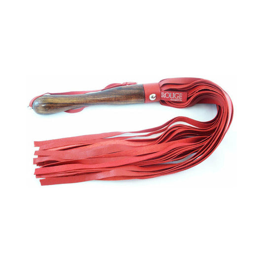Rouge Wooden Handle Leather Flogger Red-0