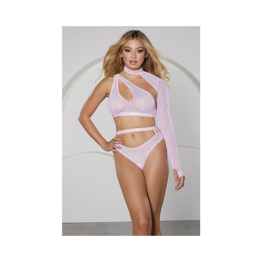 Allure Modern Muse Halter & Panty with Collar Sleeve Pink L - Hanging-0