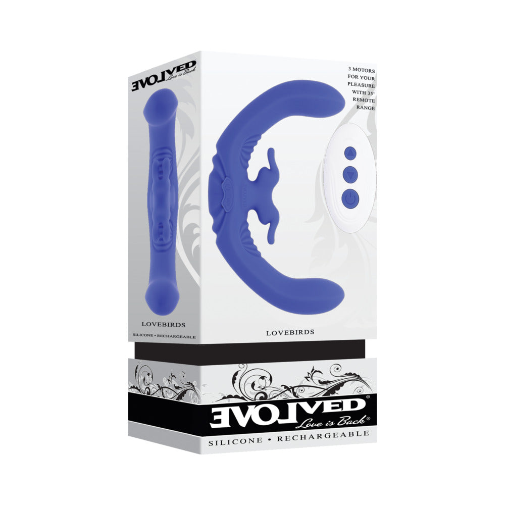 Evolved Lovebirds Rechargeable Silicone Remote-Controlled Dual-Ended Vibrator Blue-0