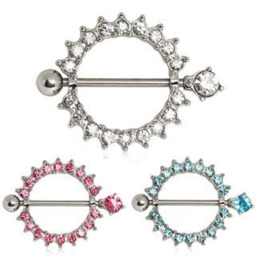 316L Surgical Steel Nipple Ring with Multi CZ Ring-0