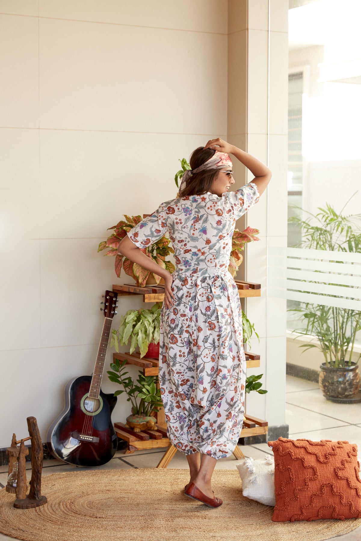 Fresh Bloom White Floral Cotton Co ord Set with Balloon Pants-3