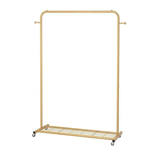 Modern Garment Rack Clothes Hanging Rod with Lockable Wheels in Gold-0