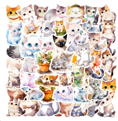 Cute Watercolor Cat Stickers for Laptops and Notebooks