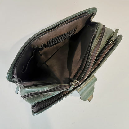 Leather Briefcase, Olive Green-3