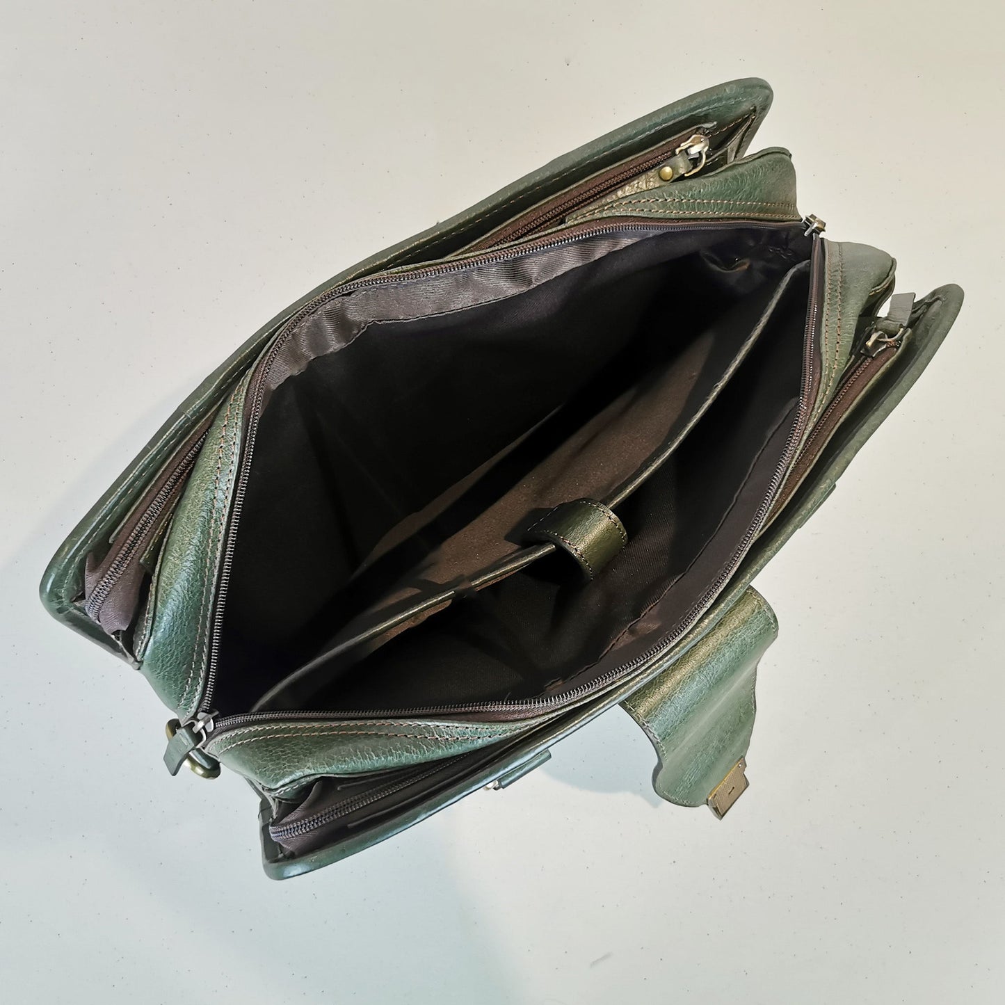 Leather Briefcase, Olive Green-4