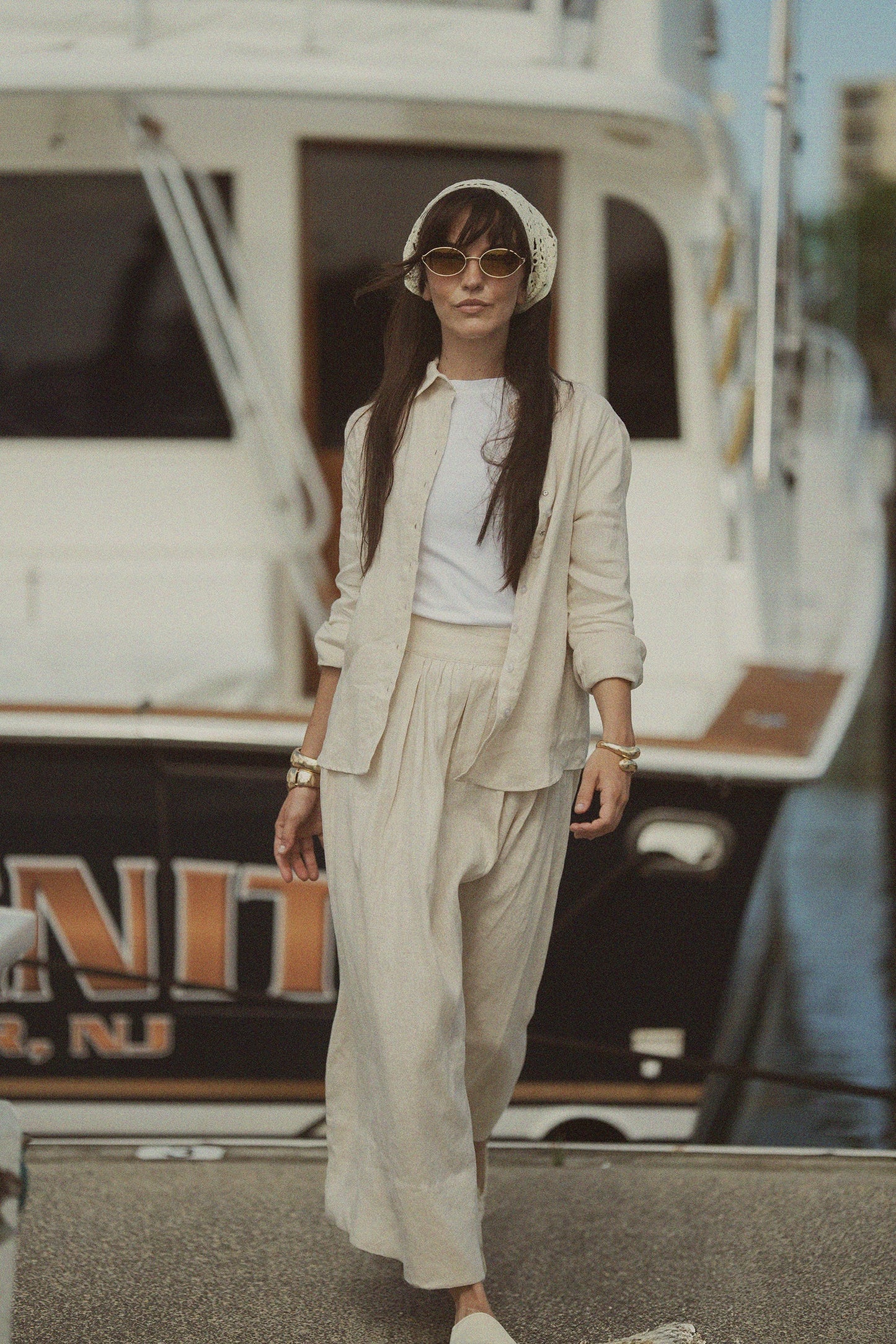 Gathered Waist Linen Skirt-Ecru-0