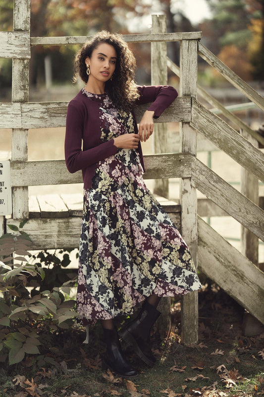 Scallop Edge Crew Cardigan-Wine-0