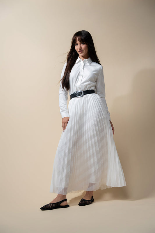 Perforated Pleated Skirt-White-0