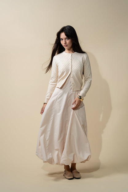 Stone Embellished Crew Cardigan-Vanilla-0