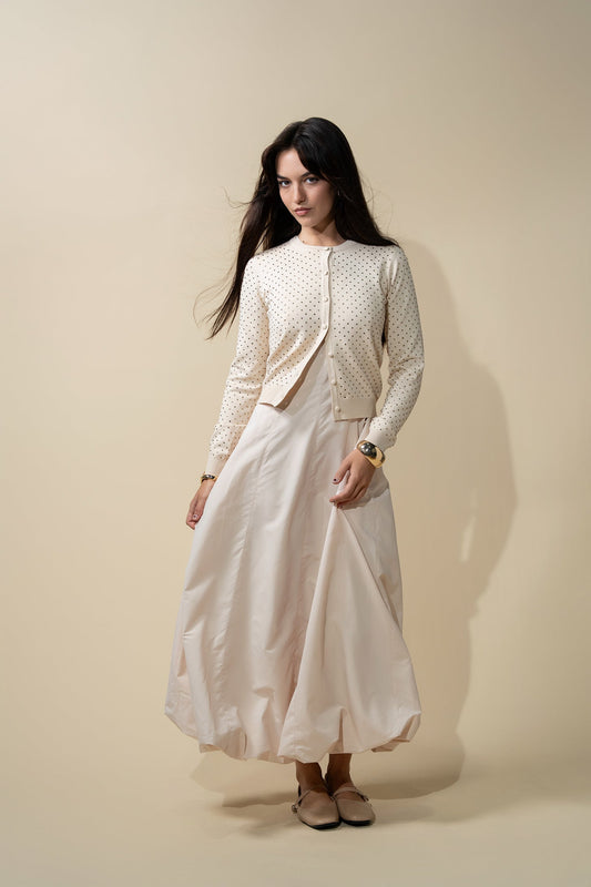 Stone Embellished Crew Cardigan-Vanilla-0