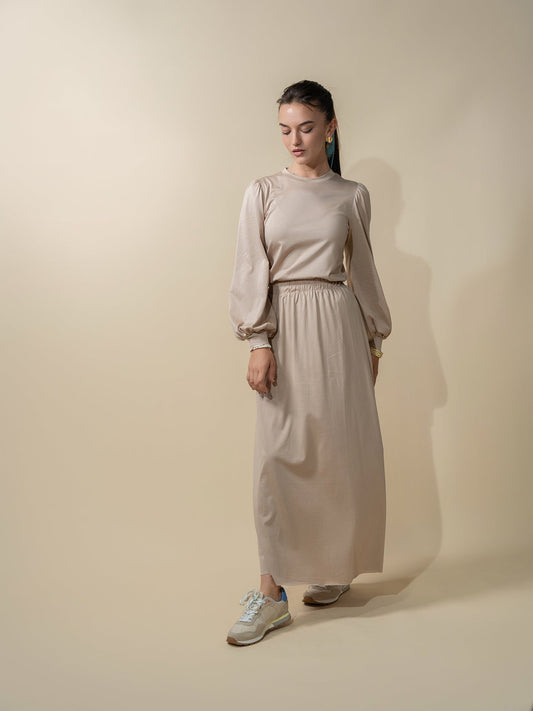 Bubble Sleeve T-Shirt-Taupe-0