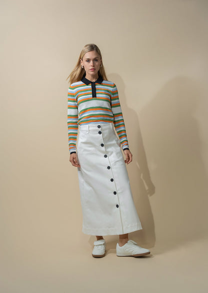 A-Line Button Down Pocket Skirt-White-0