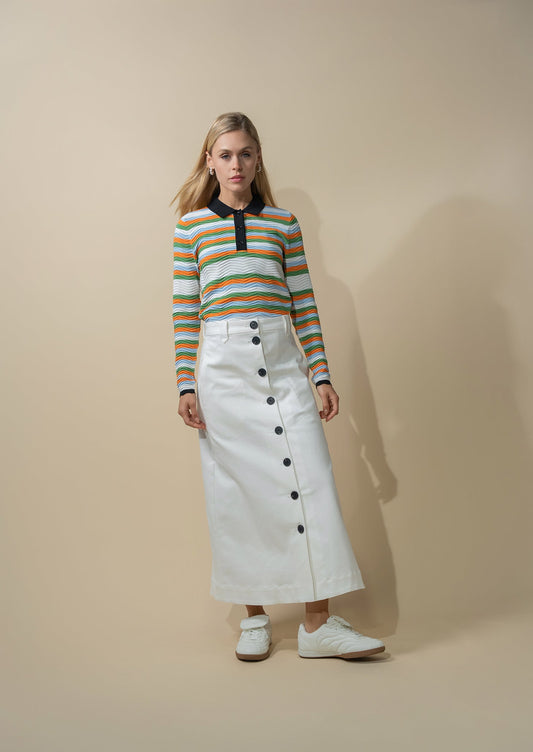 A-Line Button Down Pocket Skirt-White-0