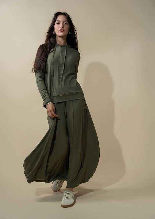 Panel Ribbed Skirt-Olive-0