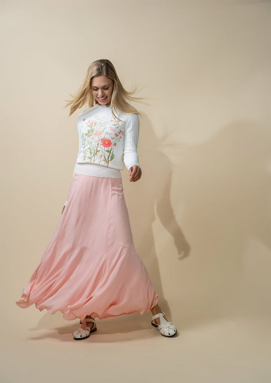Printed Pointelle Sweater-White-0