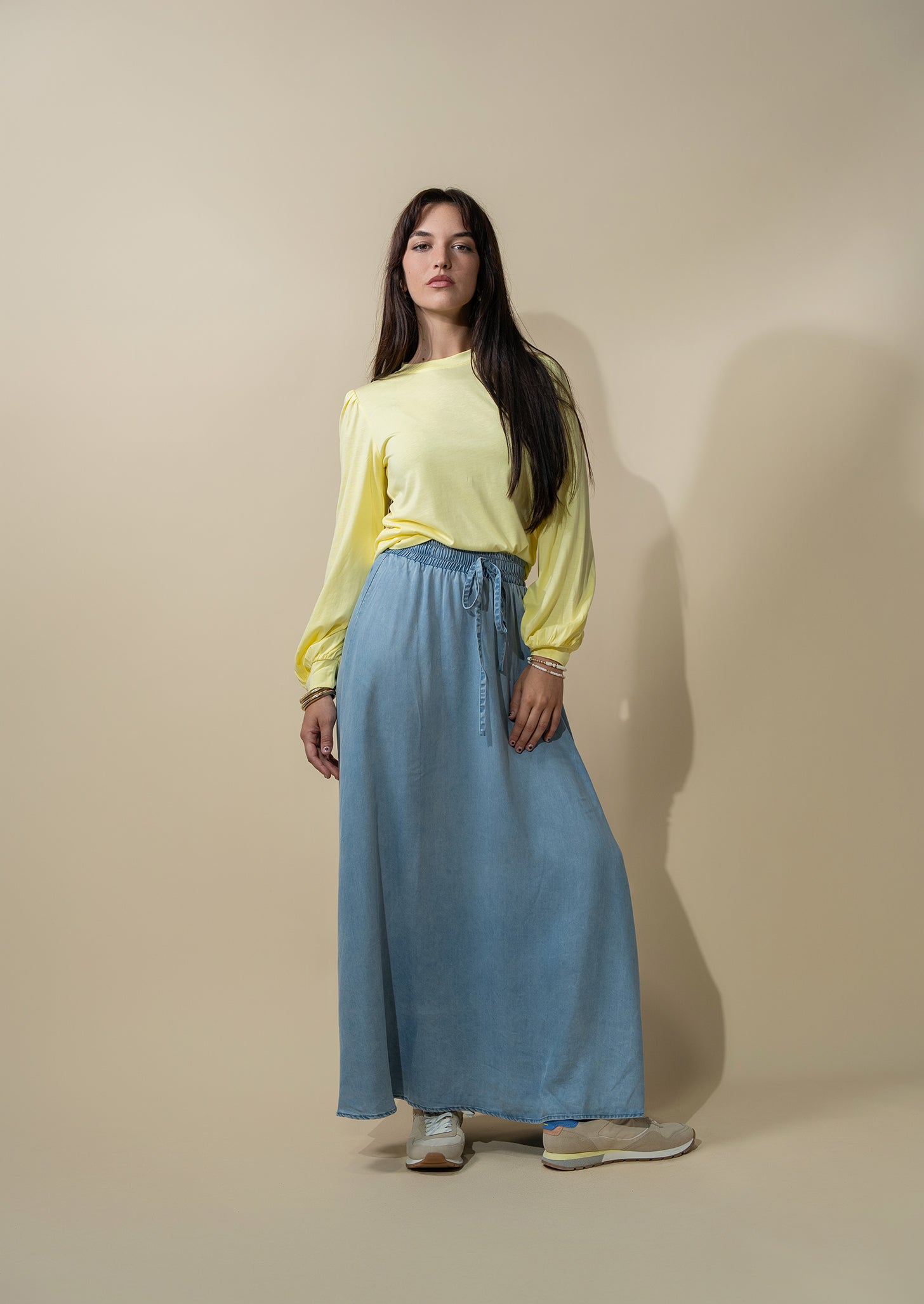 Drawstring Circle Skirt-Light Blue-0