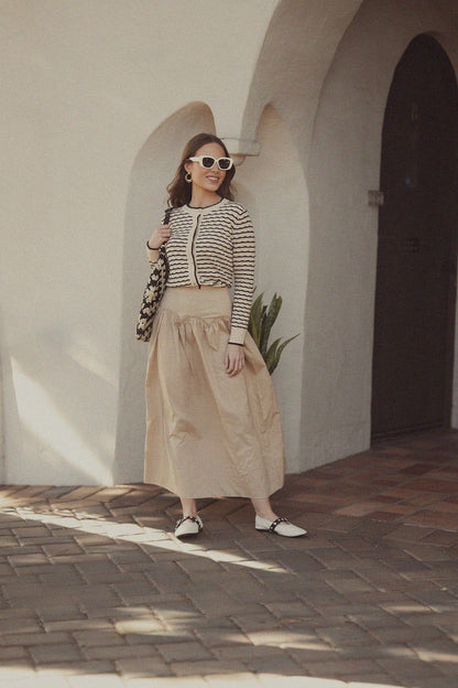 Striped Pointelle Cardigan-Black/Tan-0