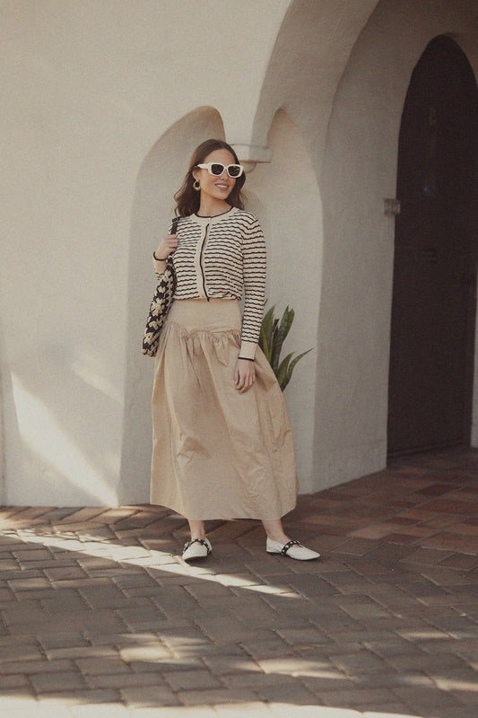 Striped Pointelle Cardigan-Black/Tan-0