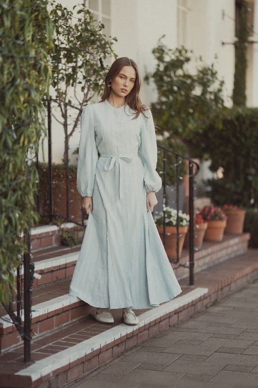 Collared A-Line Shirtdress-Soft Pleat Light Blue-0