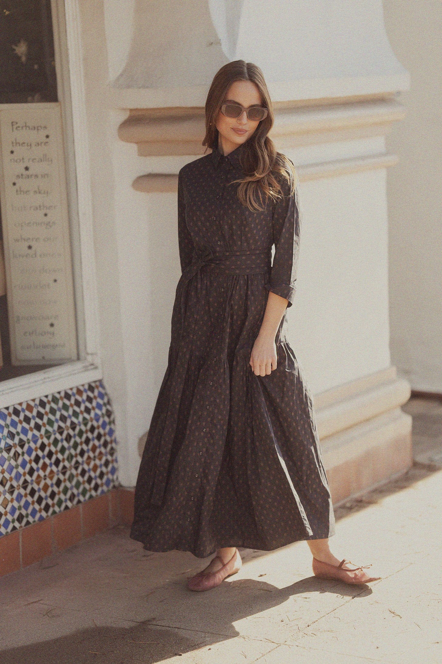 Printed Cotton Belted Shirtdress-Geometric-0