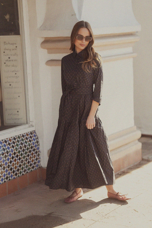 Printed Cotton Belted Shirtdress-Geometric-0