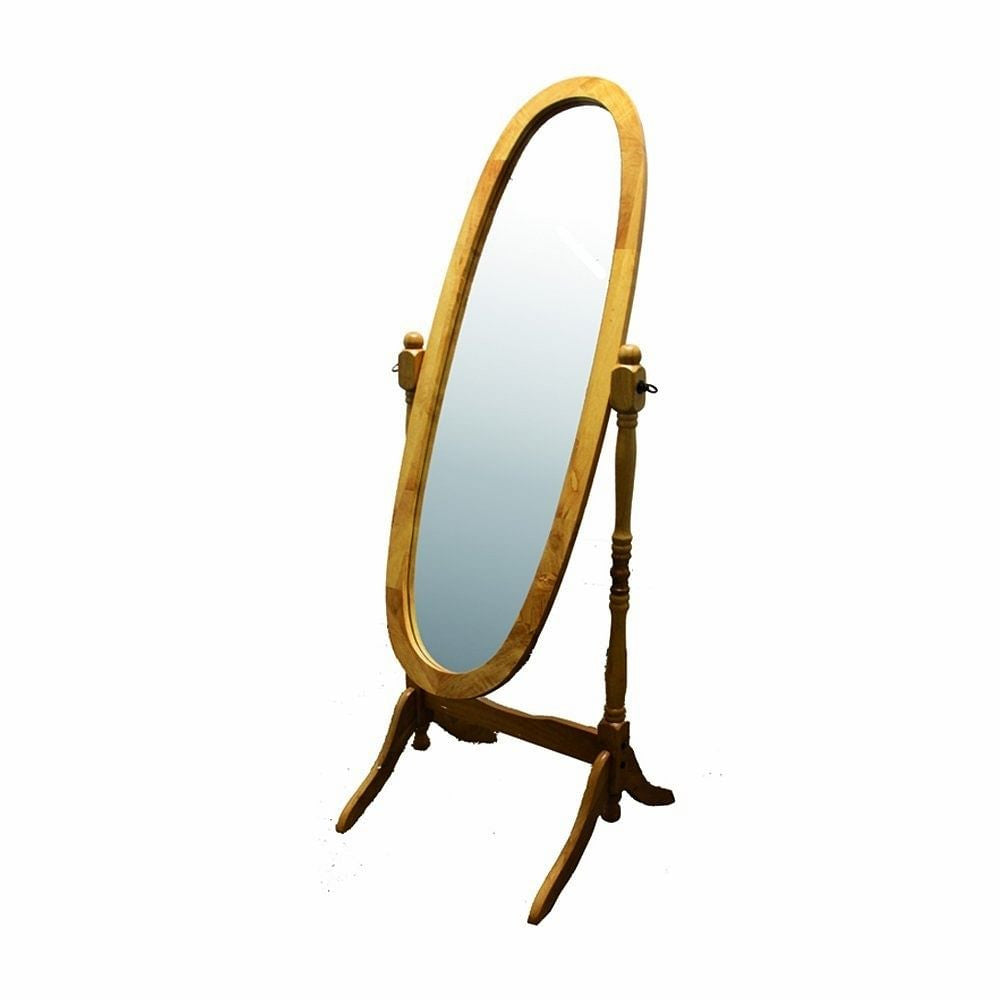 Classic Oval Cheval Floor Mirror with Natural Wood Finish Frame-0
