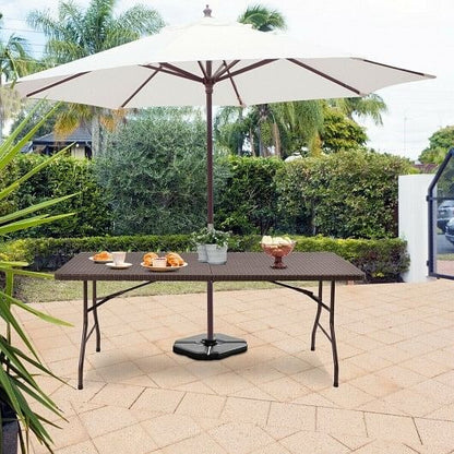 6 Feet Folding Portable Rattan Table with Carrying Handle-0