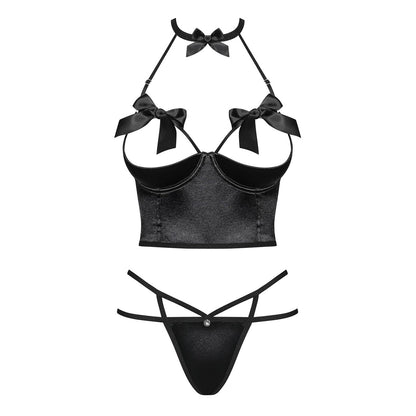 Sexy Open Cup Corset & String Obsessive Delishya Black-2