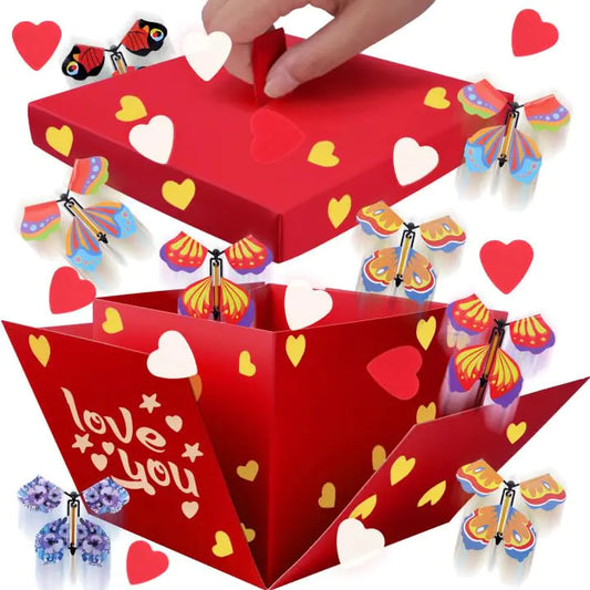 Butterfly Explosion Gift Box Love You DIY Unique Exploding Surprise Gift Box Flying Butterflies Love Heart Box Red Box Explosion for Valentines Day Wedding Anniversaries