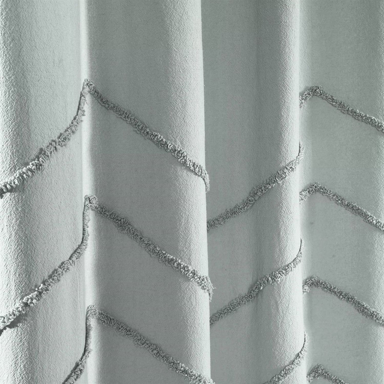 72-inch Pastel Blue Chenille Cotton Shower Curtain with Chevron Pattern-0