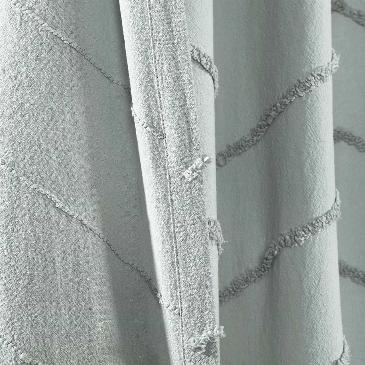 72-inch Pastel Blue Chenille Cotton Shower Curtain with Chevron Pattern-1