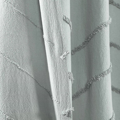 72-inch Pastel Blue Chenille Cotton Shower Curtain with Chevron Pattern-1