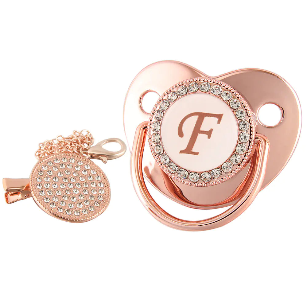 Rose Gold Pacifier with Diamond Chain for Babies